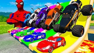 5 Monster Trucks vs Giant Color Water Slide &ndash; Massive Flip Crash (Ep 3)