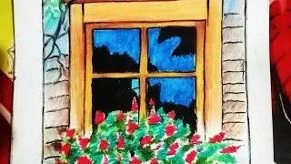 𝔽𝕃𝕆𝕎𝔼ℝ & 𝕎𝕀ℕ𝔻𝕆𝕎 Painting With Oil Pastel Colour  Step by Step