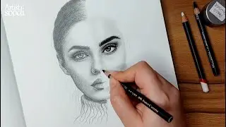 Pencil & Charcoal Split Portrait  Hyper Realistic Drawing