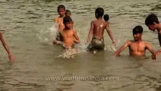 Children playing in a pool at India gate