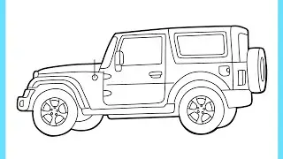 Как нарисовать Mahindra Thar сбоку шаг за шагом для начинающих