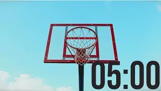 5 minute timer. No music. Clicks at 5 second countdown. Referee whistle tones at the end.