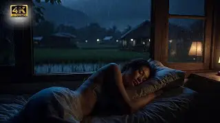 Relaxing Rain Sounds in a Village Hut: Heavy Storm on Rice Fields for Stress Relief (Ambience)