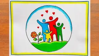 World Family Day Drawing Easy || International Day Of Families Poster Drawing Easy Steps