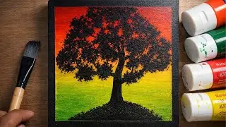 Painting on Black Canvas /Easy Sunset Painting / Dot Line