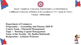 Working Capital Management  - Dr  Radha Badrinath
