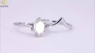 Dainty Bridal Ring Set / 1.14 CT Hexagon Moissanite Solitaire Ring / With Chevron Matching Band