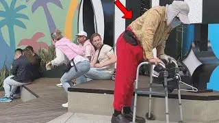 Old Man Farts On People In Hollywood!!