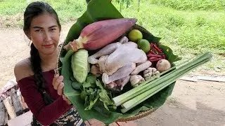 Yummy cooking recipe chicken with banana flower - Cooking skill with Rany