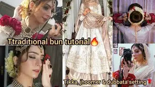 Traditional Bridal Bun Hairstyle | Mang Tikka, Jhoomer and Dubatta setting ideas