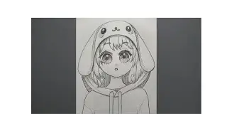 How to Draw Anime Bear Girl in Winter | Draw Anime Girl Step by Step