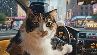 Cat driving taxi