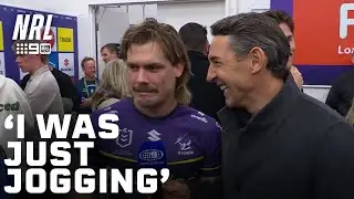 Ryan Papenhuyzen was DEFINITELY NOT nearly outran by Harry Hayes: In the Sheds | NRL on Nine