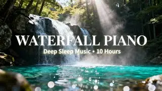 Waterfall Piano | Deep Sleep Music with Nature Flowing Water 1 Hours