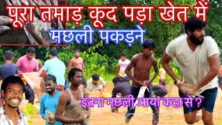 पूरा तमाड़ कूद पड़ा खेत में मछली पकड़ने, बड़ा तालाब भरने से लोगो में हाहाकार मच गया मछली पकड़ने की ।