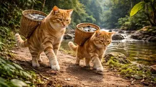 Cats Fishing in river and cook fishes #cartoon #kids #kidscartoon 