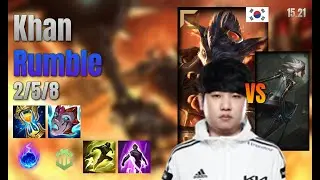 Khan Top Rumble vs Camille lol KR solo rank Full Game 15.21 | 칸 럼블 vs 카밀
