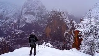 Silent Hiking Angel's Landing in the Snow - Zion NP in Winter
