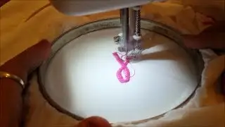 How to Embroider Breast Cancer Support Ribbon with Regular Sewing Machine - Using Free Motion Foot