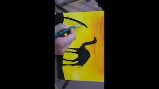 رسم جمل في الصحراء بالصباغة المائية بتقنية البوشوار