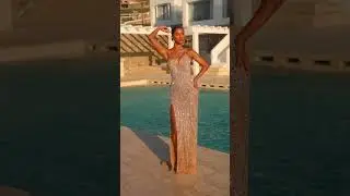 Portia and Scarlett PS26447C   Strappy Deep V Neck Beaded Gown