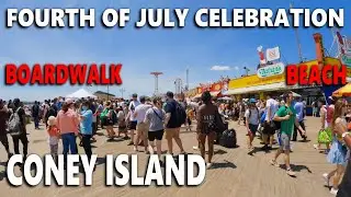 Walking Tour Of The Boardwalk and Beach In Coney Island During July 4th, Summer 2022