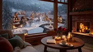 Snowy Winter Day ❄️ Relaxing Piano Music & Fireplace Sounds for Studying
