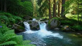 Hidden Waterfall & River Sounds - All Night [4K]