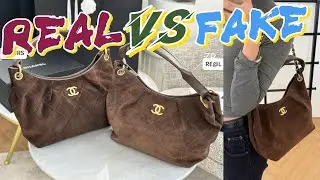 REAL VS FAKE Chanel 26C Hobo Bag Dark Brown Suede BAG Gold Hardware