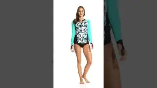 Beach House Sport Women's Standout Tropical Ava Front Zip Long Sleeve Rashguard | SwimOutlet.com