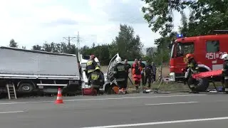 Śmiertelny wypadek drogowy - DK92 Łowicz ul. Poznańska 22.07.19 - Alarmowo 2 zastępy GBA i SLOp