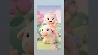 Cute 3D cartoon girl, big eyes, funny expression, colorful background, kids style