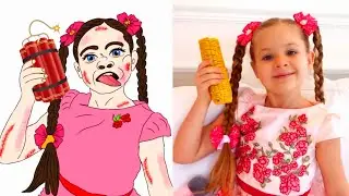 Diana and Roma pretend the floor is lava Funny Drawing Meme 😂 | Diana and Roma Funny Meme Video