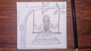 Easy Pencil Drawing of a Girl on a Swing  | Calm & Beautiful Art