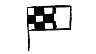 Checkered hand drawn flag in the stick in monochrome black and white animation