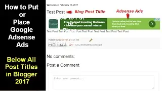 How to Put or Place Google Adsense Ads Under All Post Titles in Blogger 2017