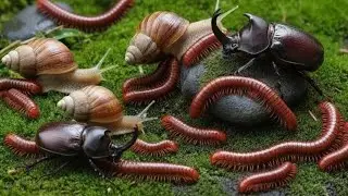 Rare Wildlife Encounter : Millipede, Snail & Rhinoceros Beetle Meetup #insects #educationalmillipede