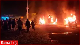 Автомобили загорелись после сообщений о саудовских ударах по району на юге Йемена, связанному с с...