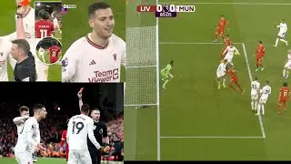 Liverpool penalty shout against Manchester United after handball by Luke Shaw & red card for Dalot 🟥