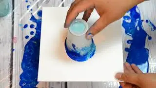 (84) Pretty Blue Glitter Paint Acrylic Pour Dirty Cup Flip!
