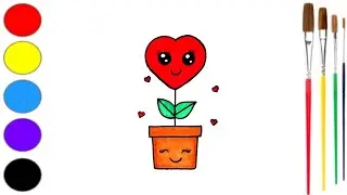 How To Draw And Colour A Cute Heart Plant Drawing Tutorial Step By Step | Heart Plant Drawing Easy