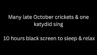 Many October crickets & one katydid sing, cricket sounds 10 hours black screen to sleep & relax
