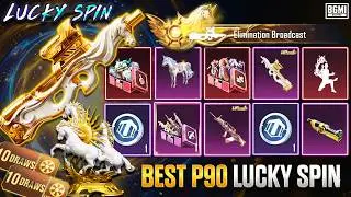 😍 BGMI BEST HORSE P90 LUCKY SPIN IS HERE || MATERIAL SAVER IN P90 ? || ANY 10UC LUCK FOR ME ?