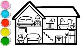 House Interior Cutaway With Rooms Picture Drawing, Painting, Coloring for Kids, Toddlers 