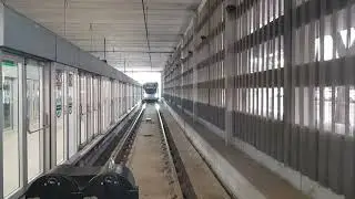 Seville Metro 121 arriving Ciudad Expo  Station on 24/11/24
