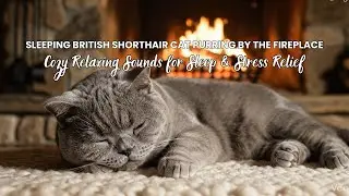 Sleeping British Cat Purring by the Fireplace | Cozy Relaxing Sounds for Sleep & Stress Relief
