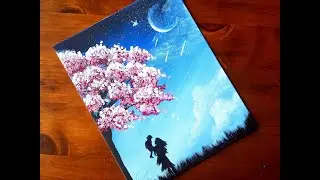 Mother and son shadow acrylic painting tutorial | Easy Acrylic Painting | Night Sky Painting