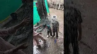 Misbah ,Adil and Aqil are enjoying in rain water fall at  home on Sunday 23 June 2024 at 4:00 Pm.