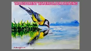 The Bird Drinking Water|Transparent Watercolour Painting|Easy For Beginners|By B Banerjee