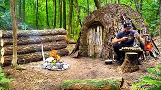 Building a shelter from tree bark.
